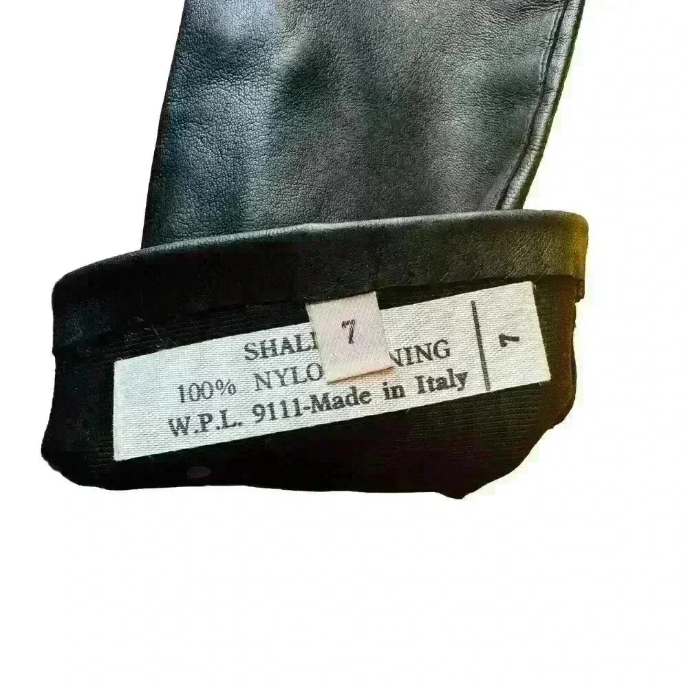 Vintage Shalimar Black Genuine Leather Lined Women's Gloves Sz‎ 7 Made In Italy